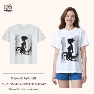 White tee with abstract woman silhouette print (Men & Women). - L
